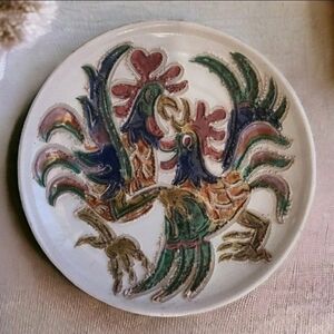 Hand Made And Signed Portugal Rooster Wall Art Plate - Diameter 11"
